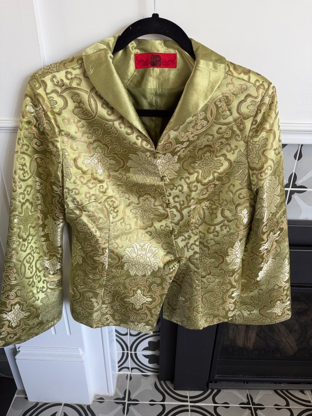 Silk-Blend Green Brocade Jacket